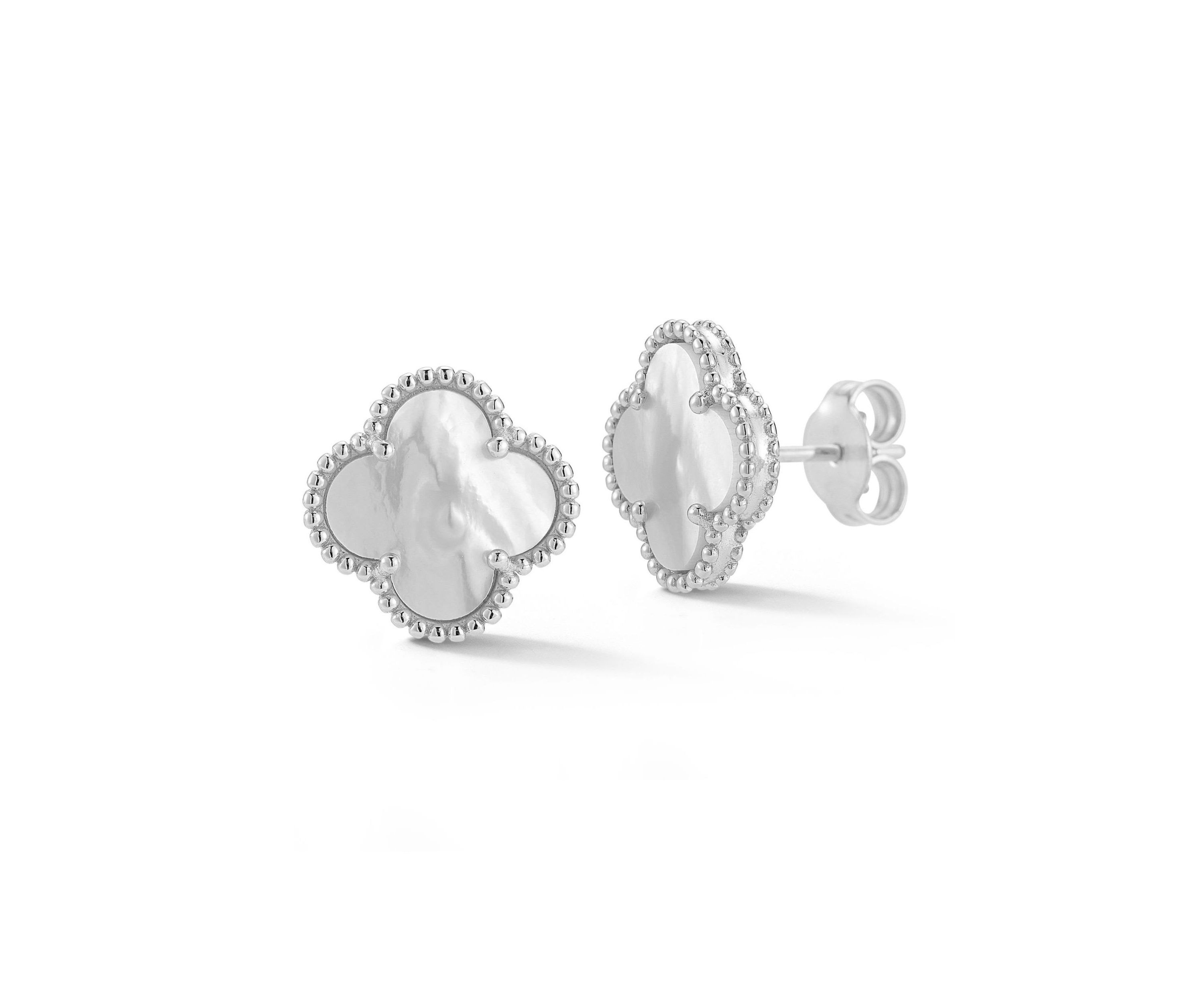 Sterling Silver Mother of Pearl Clover Stud Earrings
