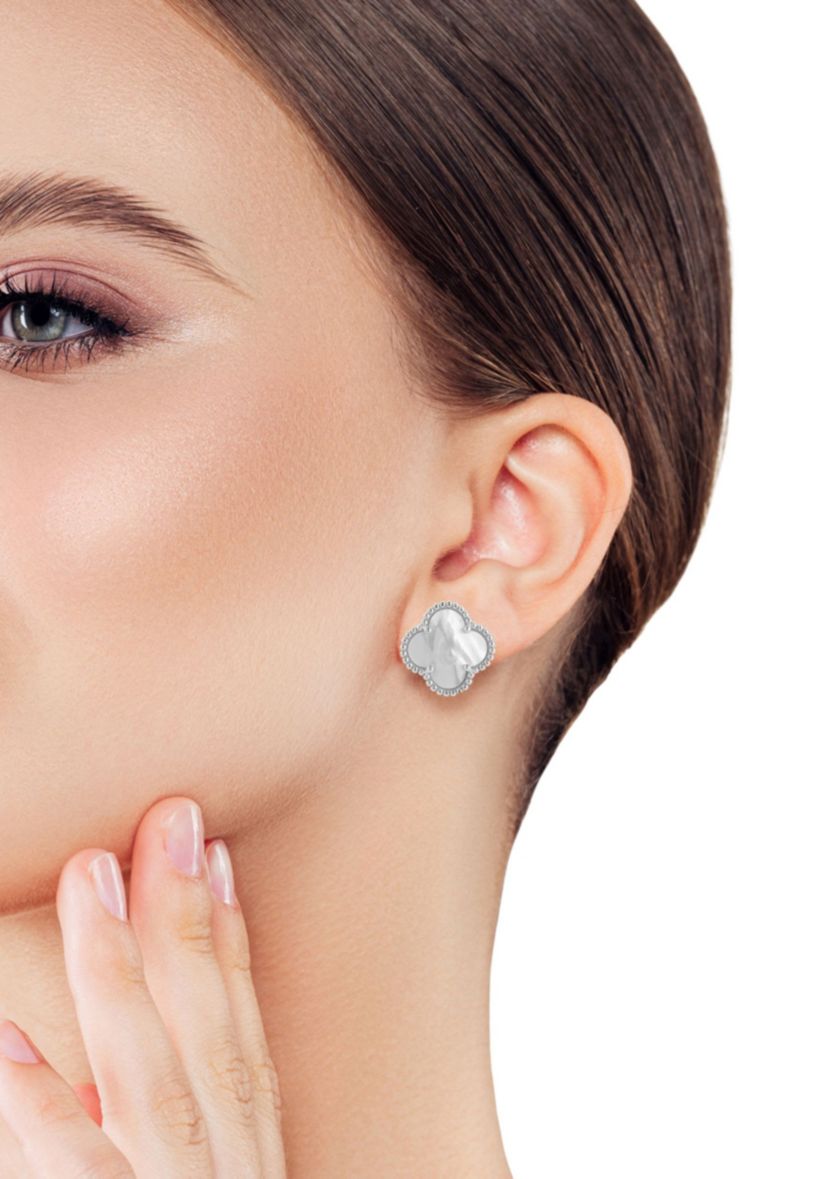Sterling Silver Mother of Pearl Clover Stud Earrings