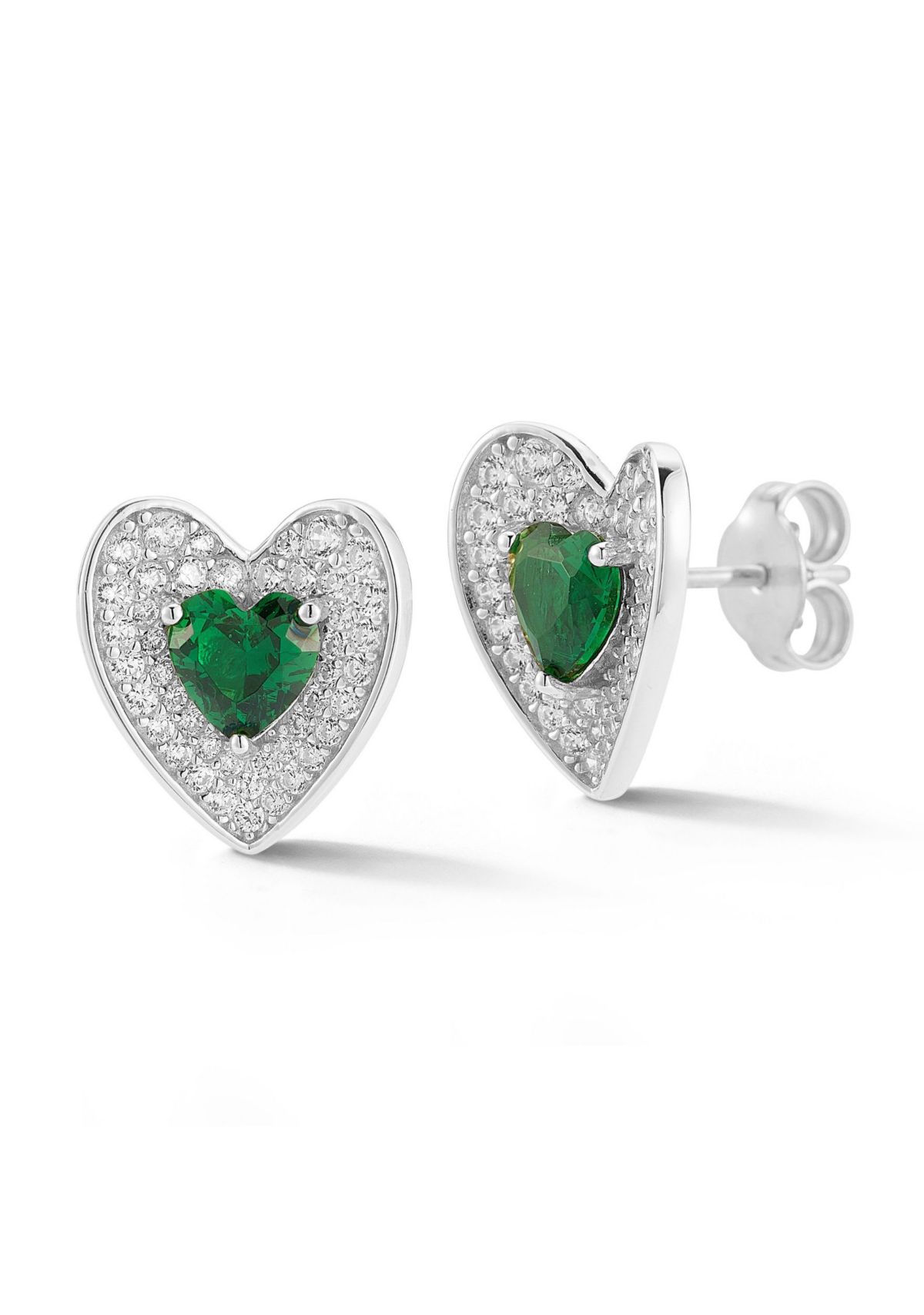 Sterling Silver Cubic Zirconia Heart Halo Stud Earrings