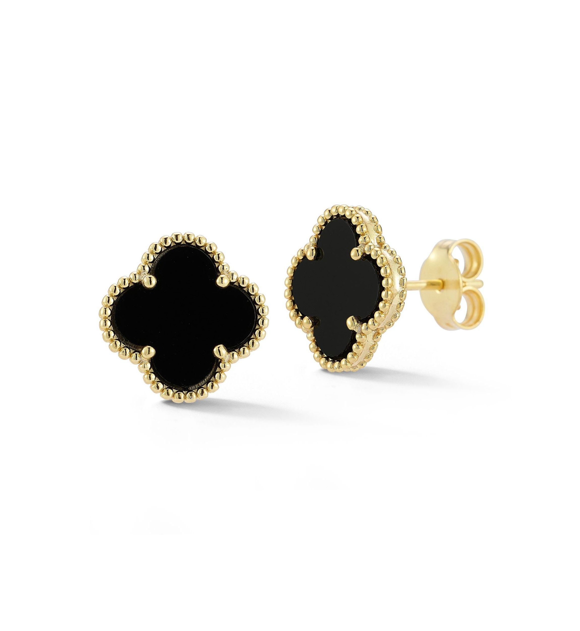 Sterling Silver Black Agate Clover Stud Earrings