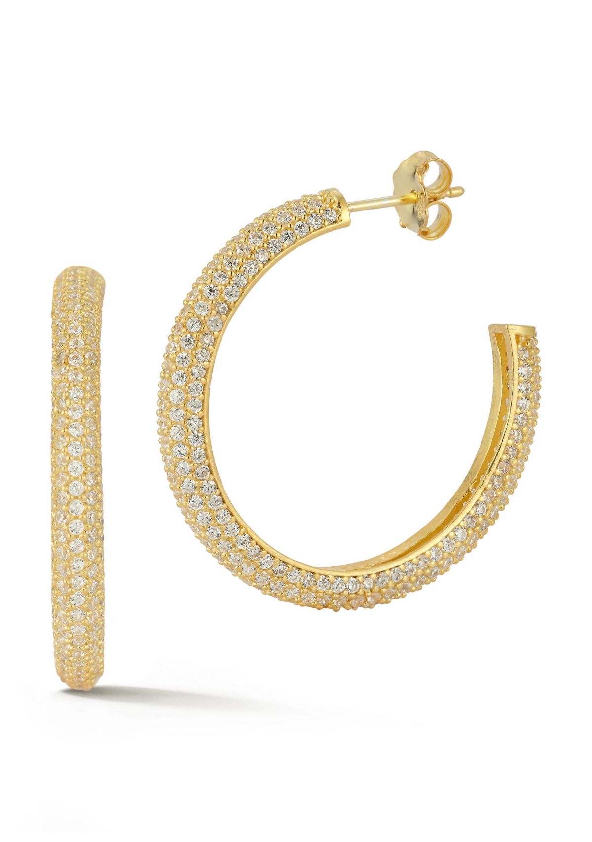 Sterling Silver Large Pave Hoop Earrings