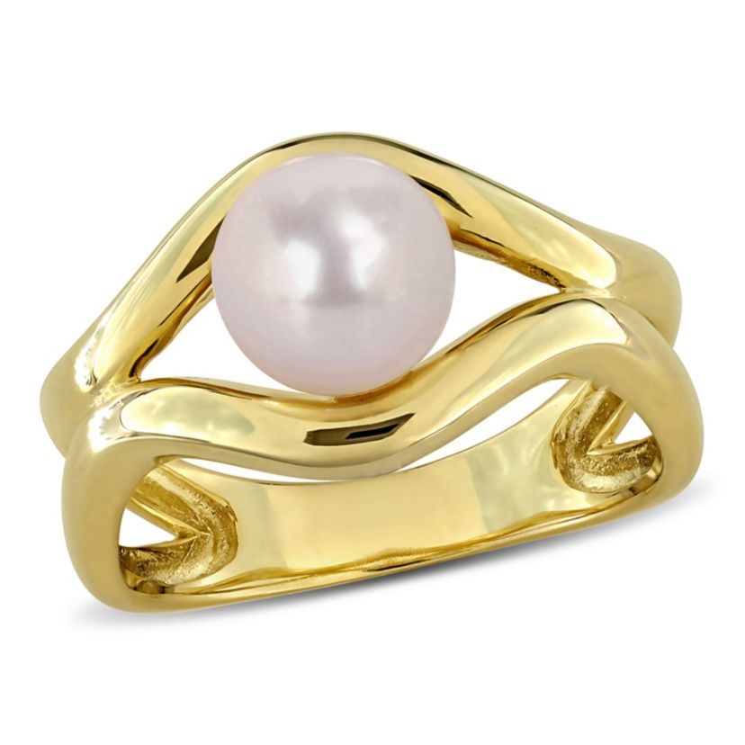 7-7.5MM Freshwater Cultured Pearl Ring in Yellow Plated Sterling Silver