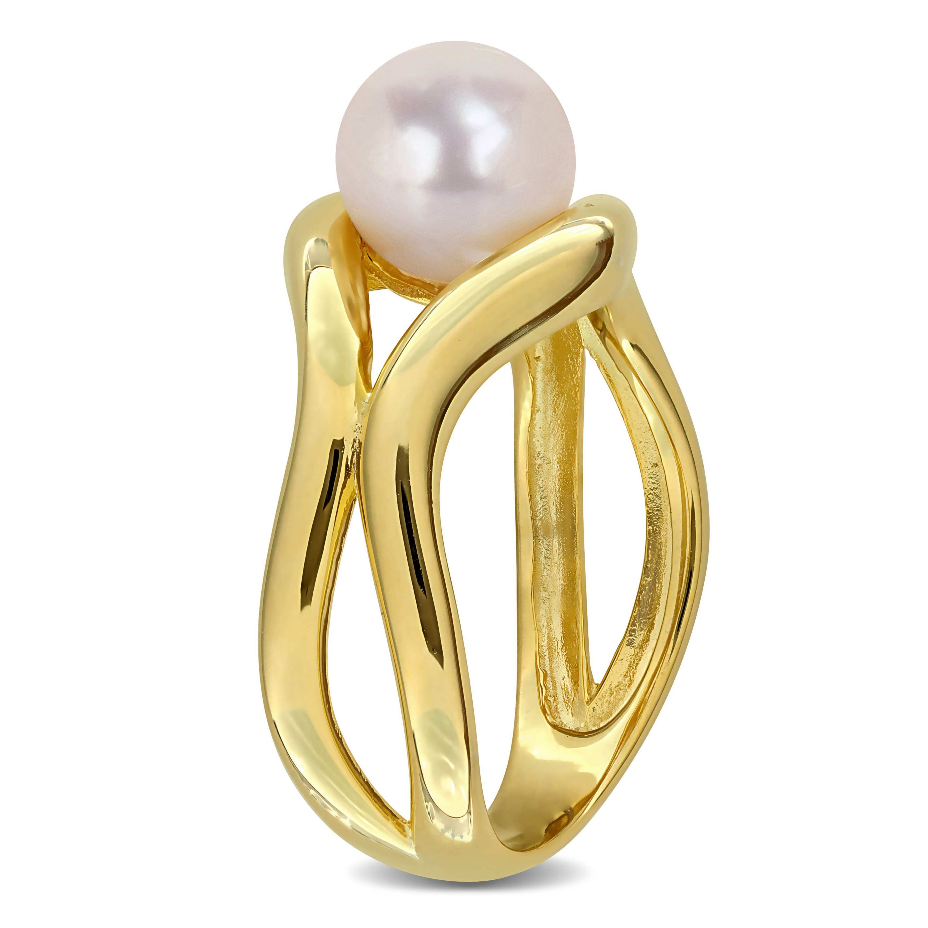 7-7.5MM Freshwater Cultured Pearl Ring in Yellow Plated Sterling Silver