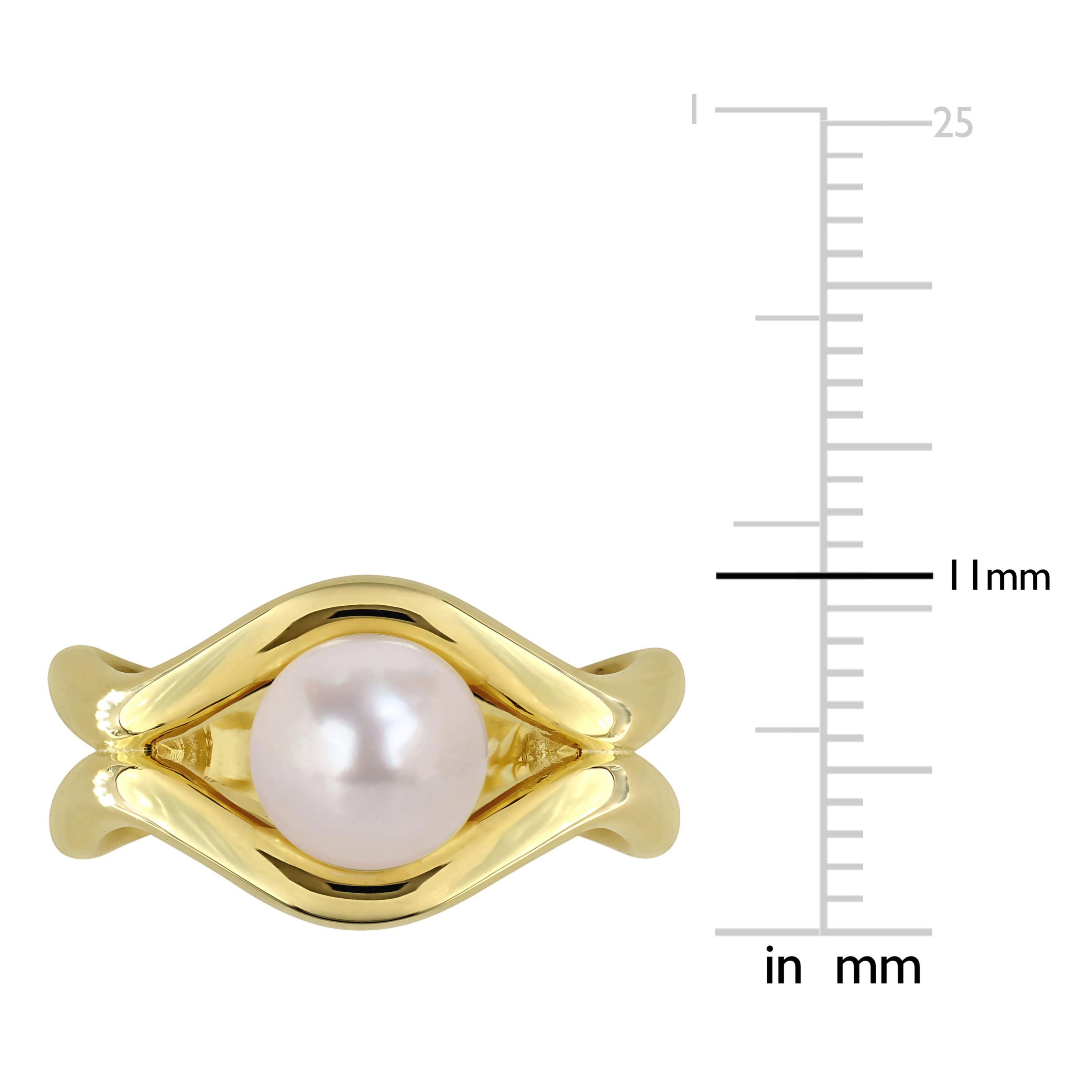 7-7.5MM Freshwater Cultured Pearl Ring in Yellow Plated Sterling Silver