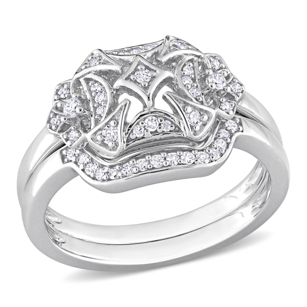 Diamond Bridal Set Engagement Ring in Sterling Silver