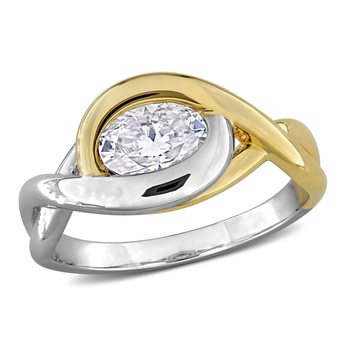 Lab Created Created White Moissanite Ring in Two-Tone Silver