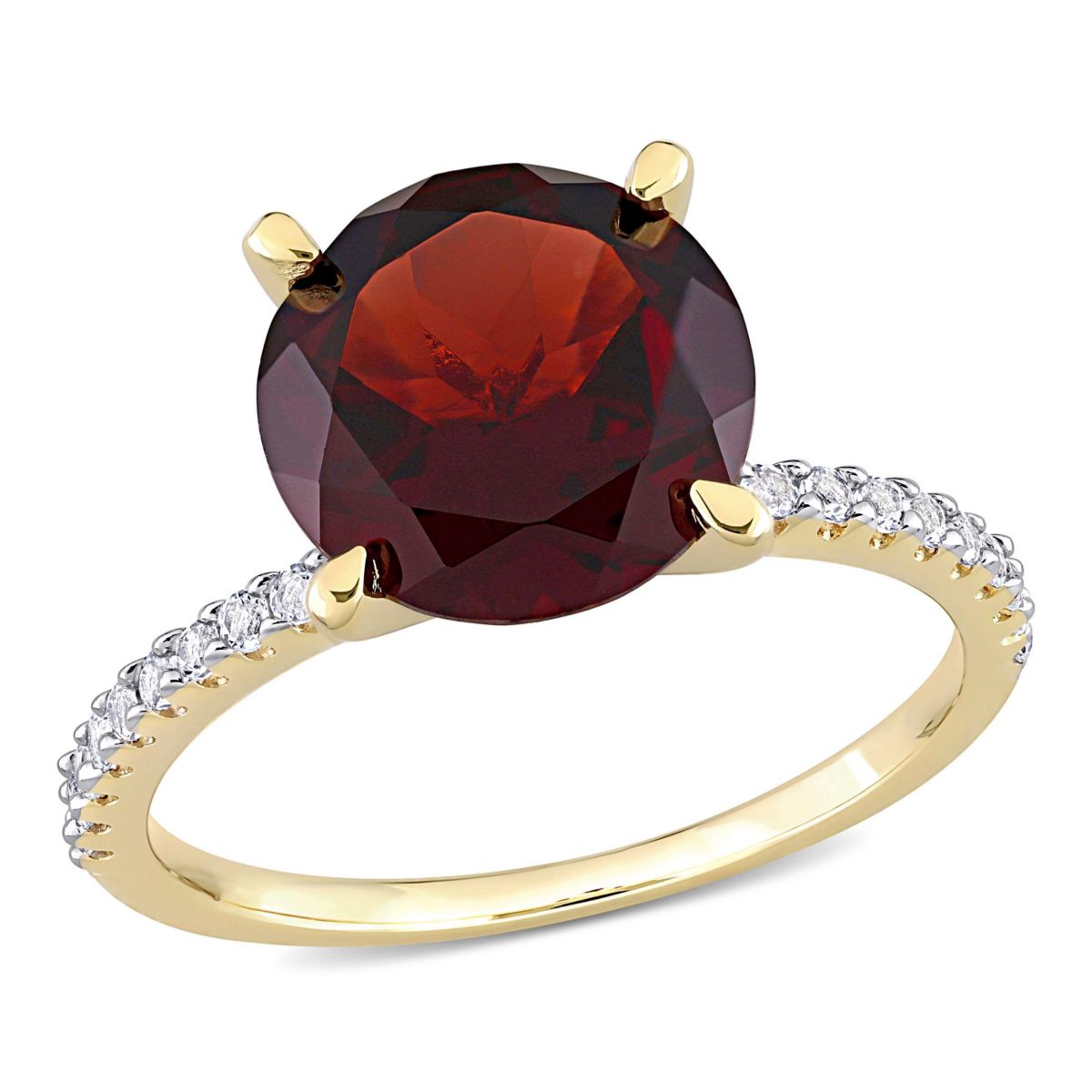 Garnet & White Topaz Ring in Yellow Plated Sterling Silver