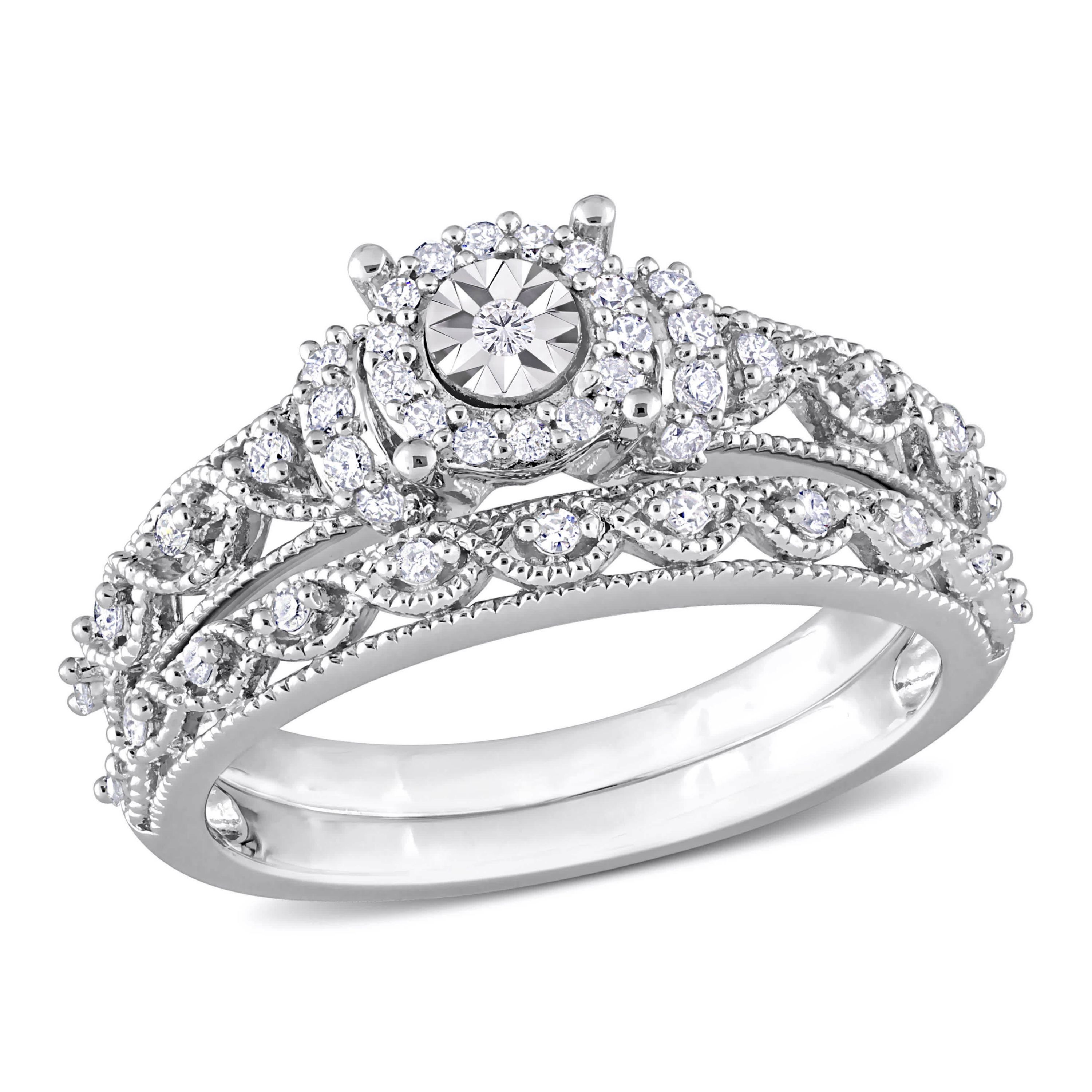 Diamond Bridal Ring Set in Sterling Silver