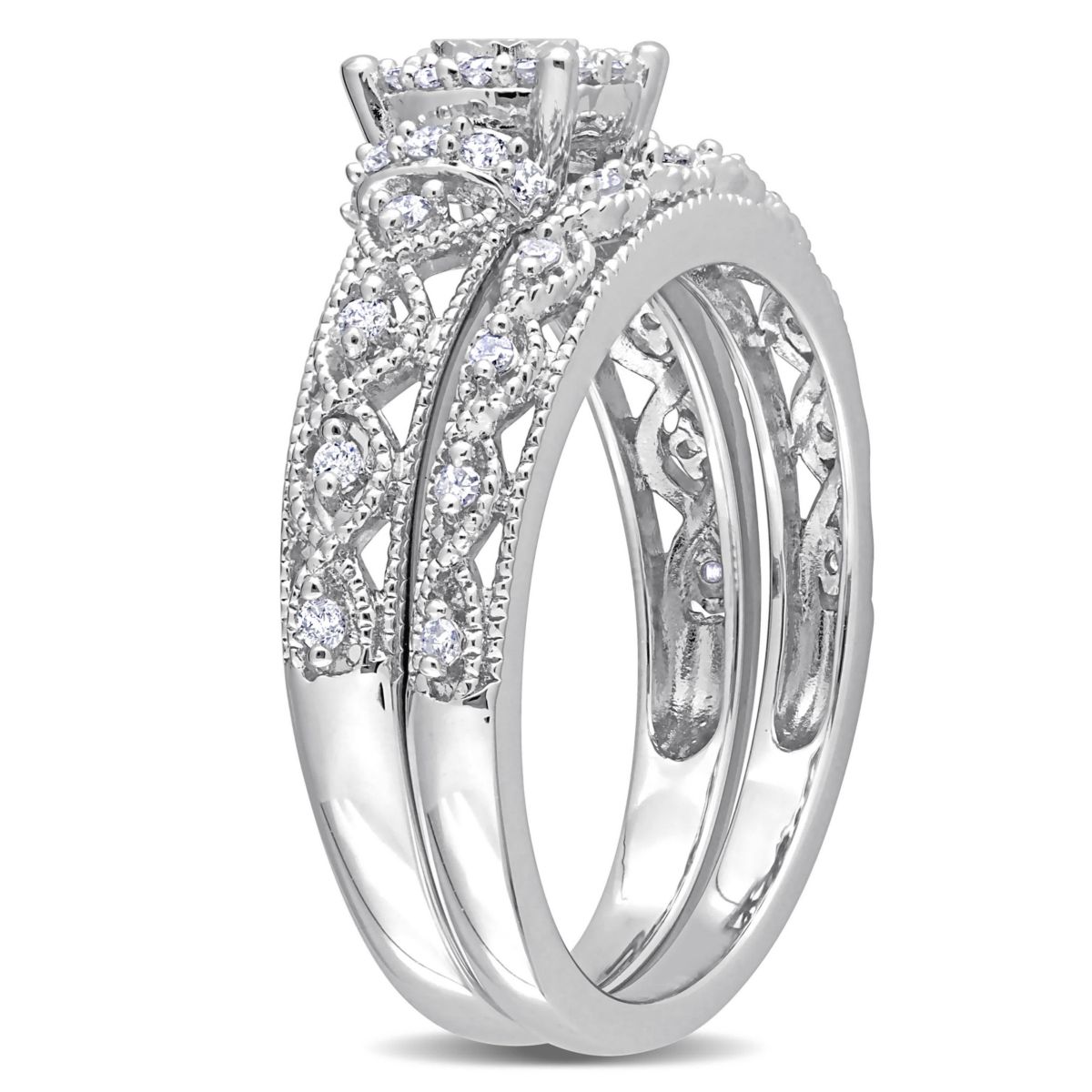 Diamond Bridal Ring Set in Sterling Silver