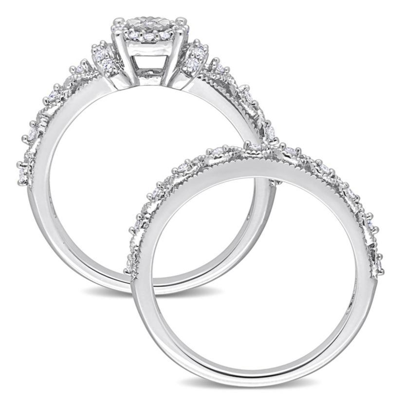 Diamond Bridal Ring Set in Sterling Silver
