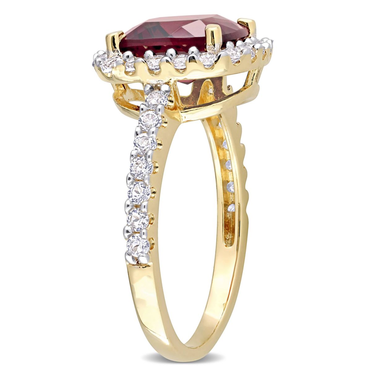 Garnet & White Topaz Ring in Yellow Plated Sterling Silver