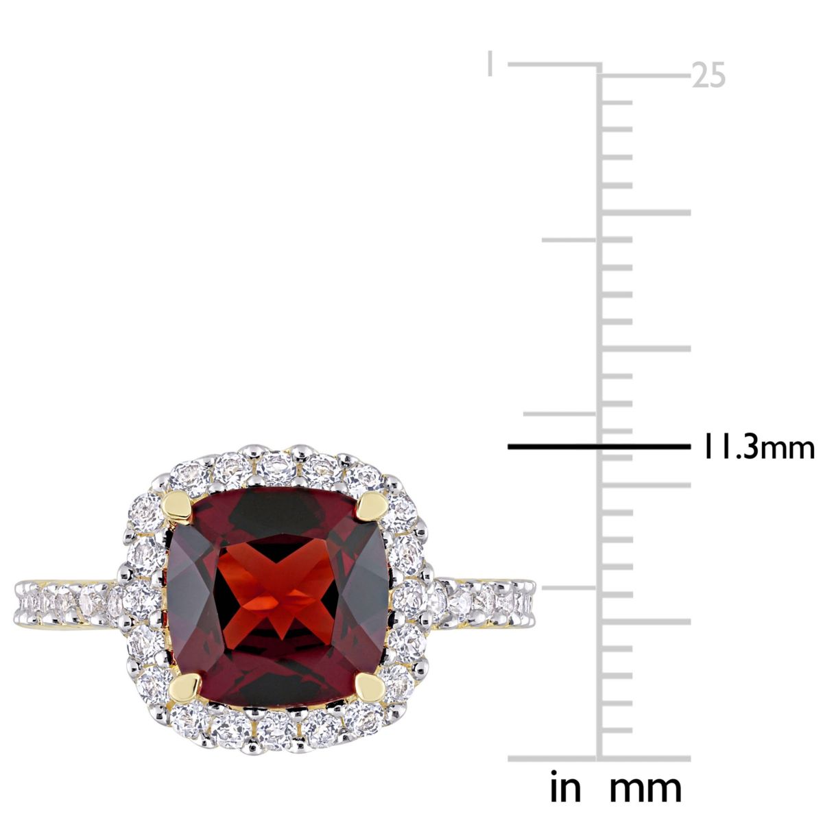 Garnet & White Topaz Ring in Yellow Plated Sterling Silver