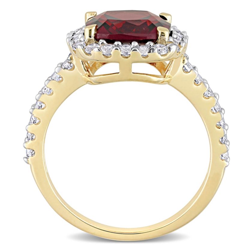 Garnet & White Topaz Ring in Yellow Plated Sterling Silver