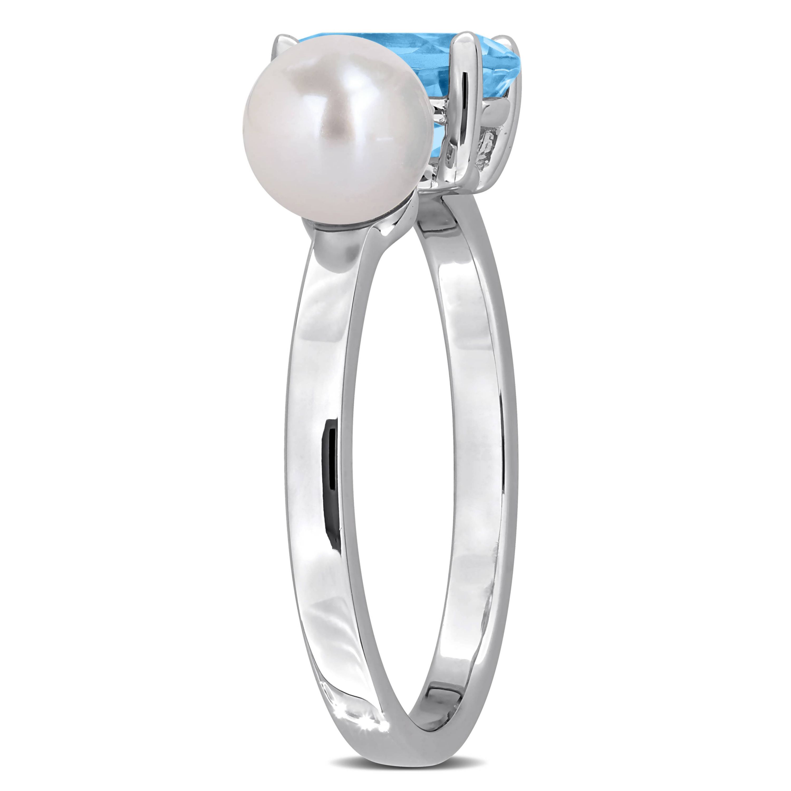 Sky Blue Topaz & 5.5-6MM Freshwater Cultured Pearl Bypass Ring in Sterling Silver