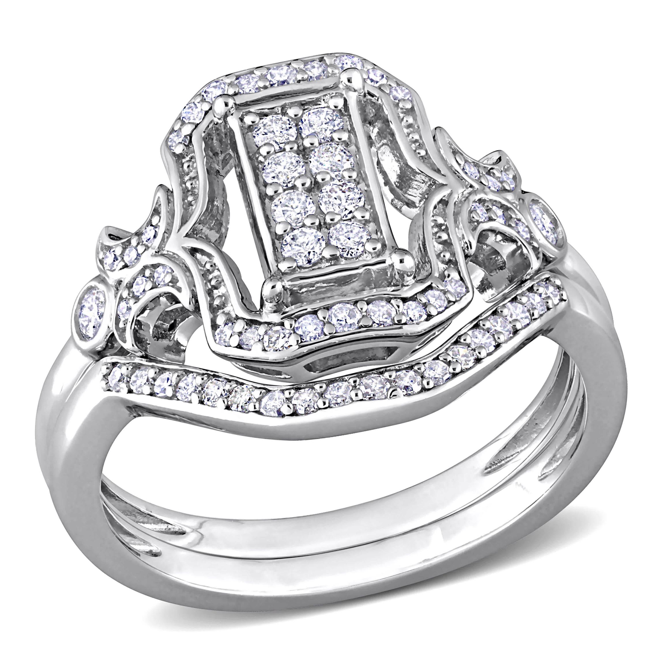 Diamond Bridal Ring Set in Sterling Silver