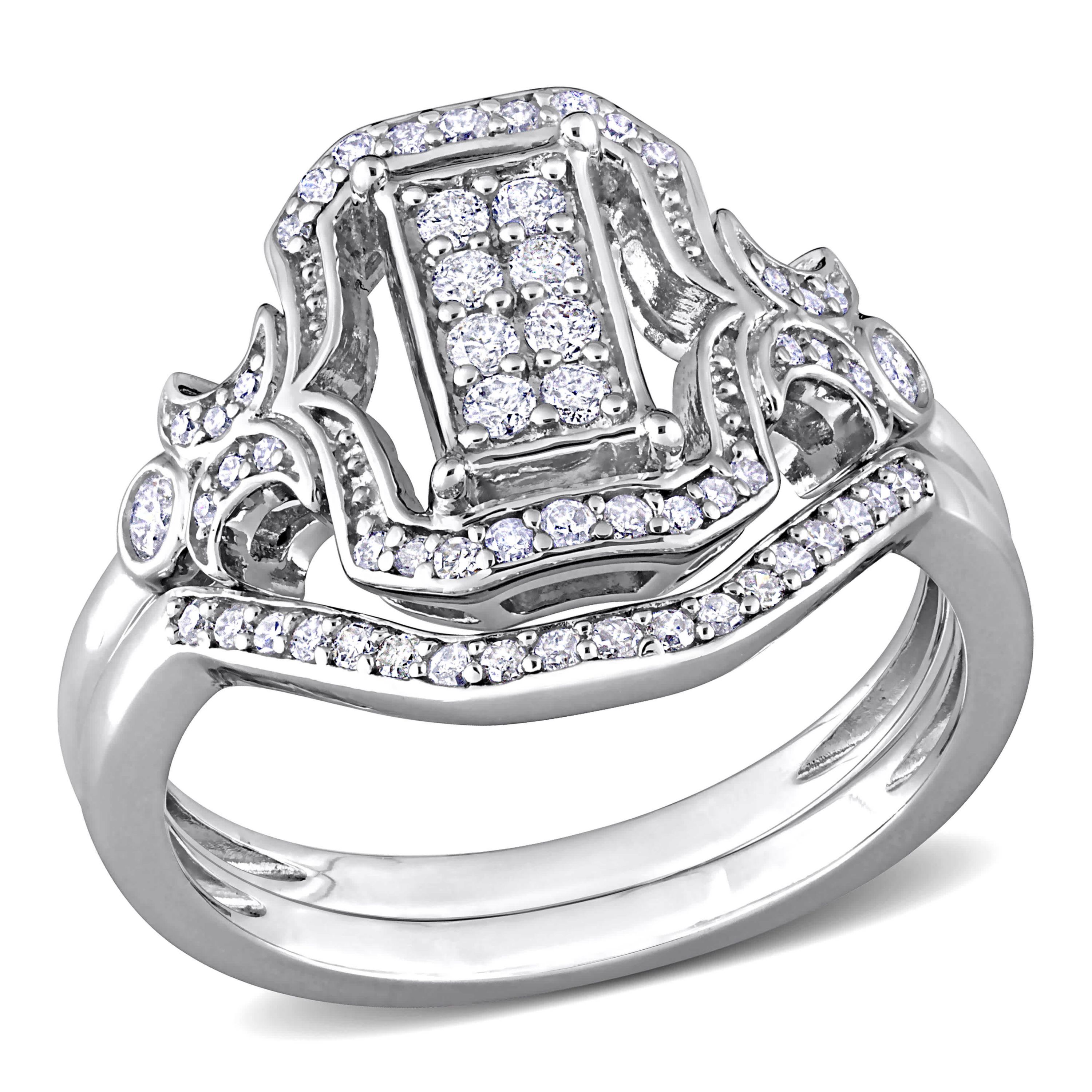 Diamond Bridal Ring Set in Sterling Silver