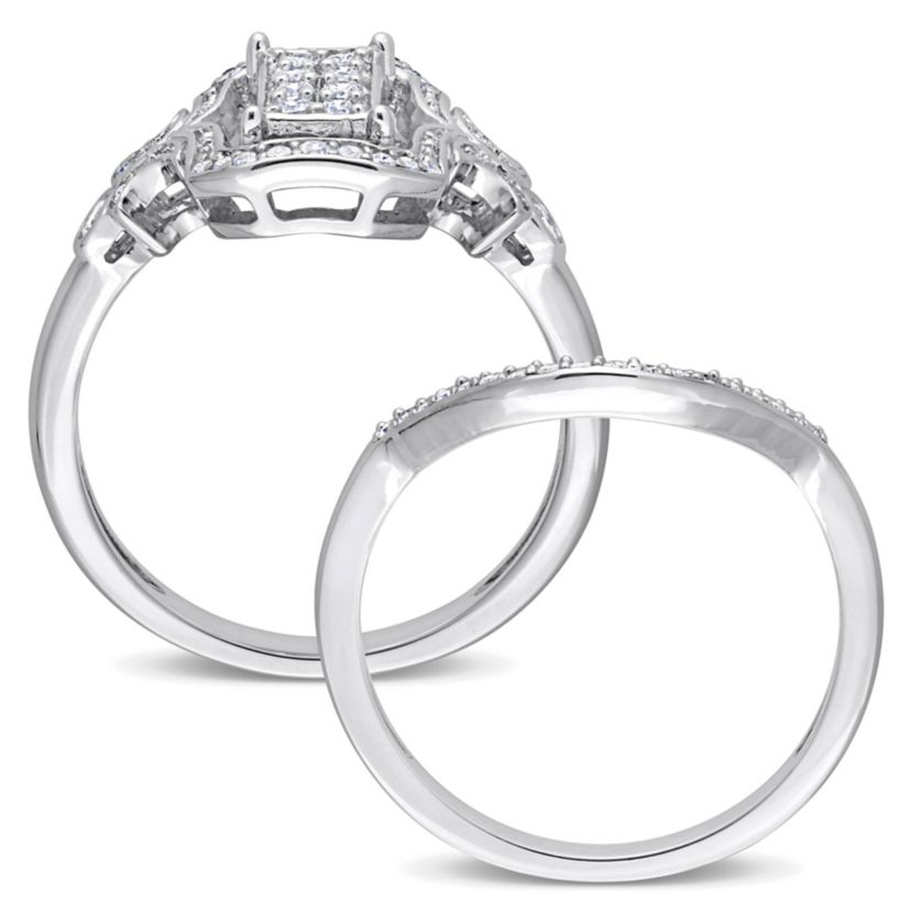 Diamond Bridal Ring Set in Sterling Silver
