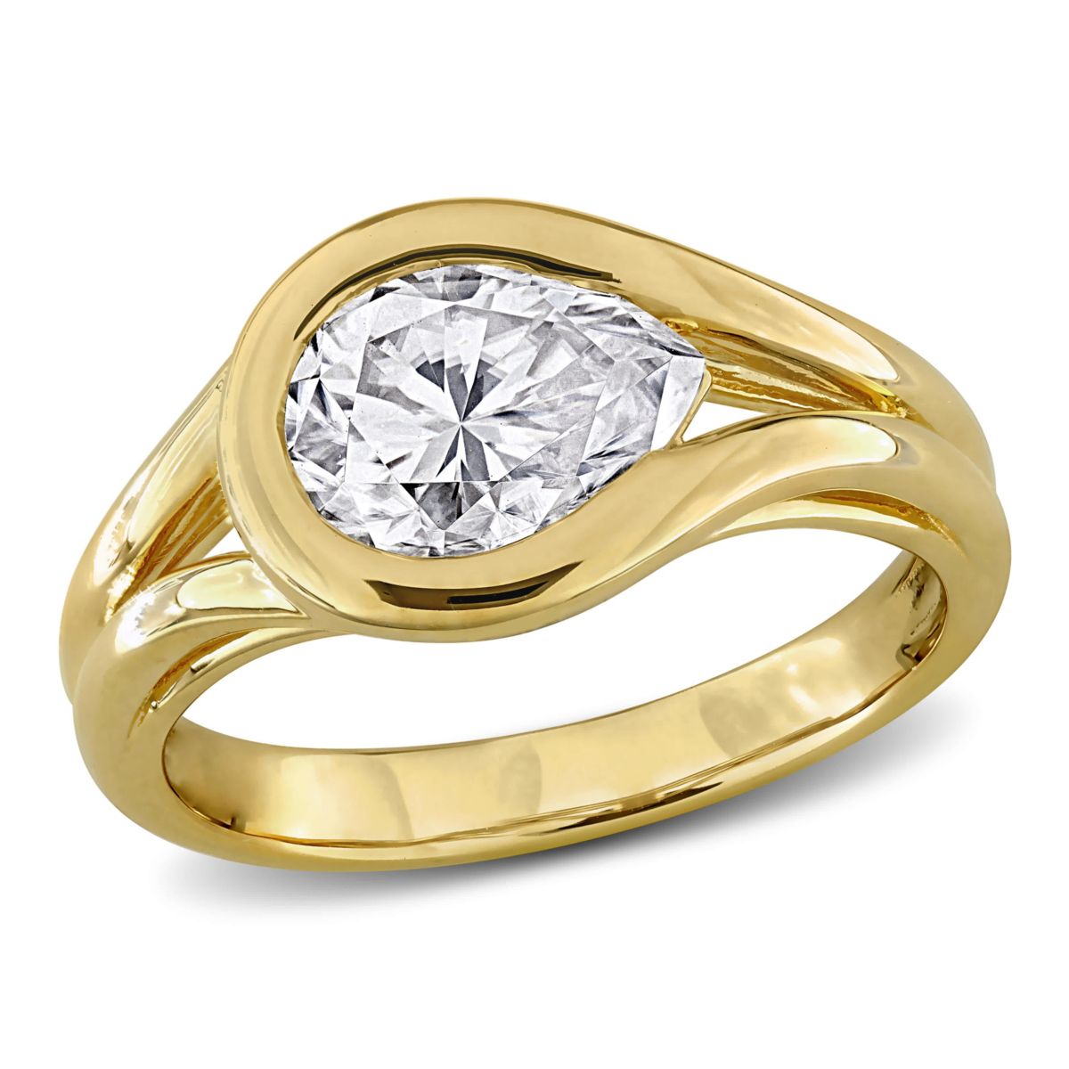 Lab Created Created White Moissanite Ring in Yellow Plated Sterling Silver
