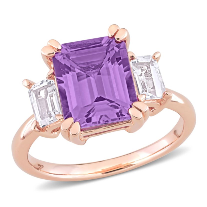 Amethyst & White Topaz Ring in Rose Plated Sterling Silver