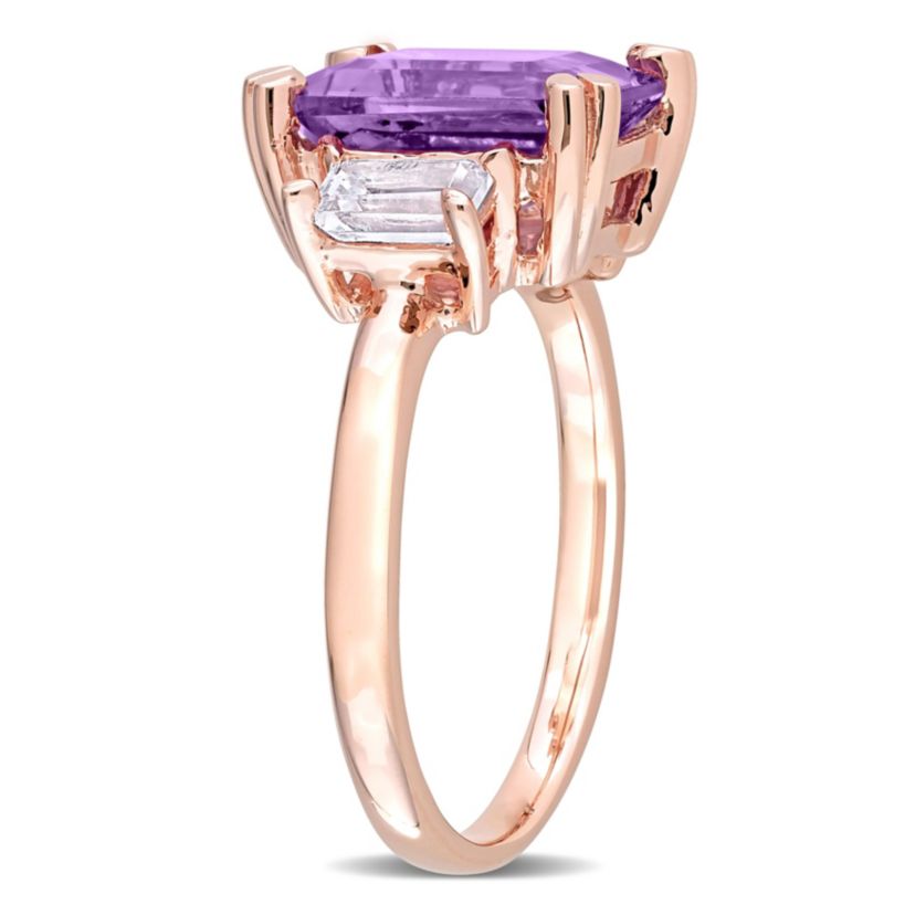 Amethyst & White Topaz Ring in Rose Plated Sterling Silver