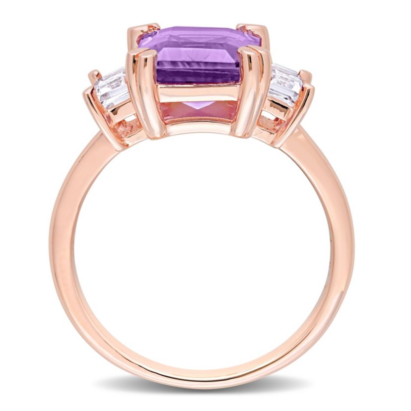 Amethyst & White Topaz Ring in Rose Plated Sterling Silver