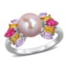 Pink Topaz, Citrine, Rose de France & 7.5-8MM Pink Freshwater Cultured Pearl Ring in Sterling Silver