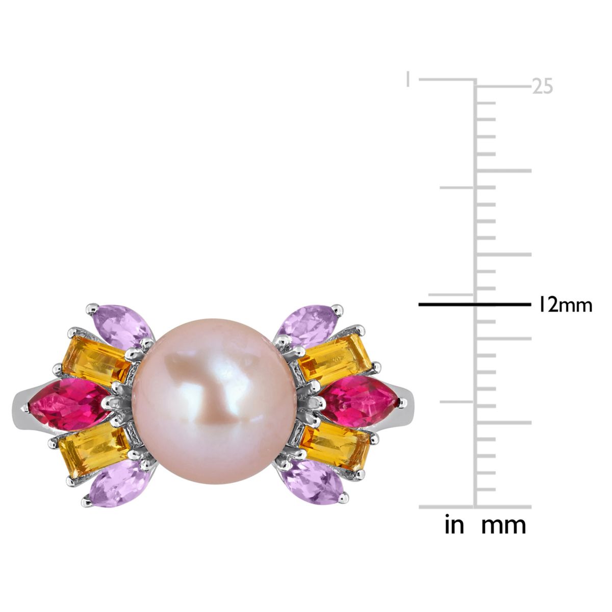 Pink Topaz, Citrine, Rose de France & 7.5-8MM Pink Freshwater Cultured Pearl Ring in Sterling Silver