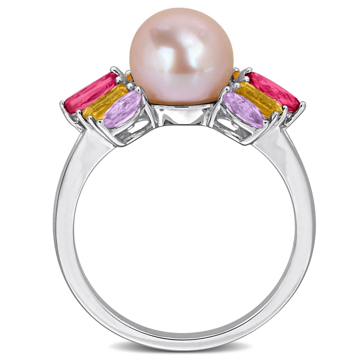 Pink Topaz, Citrine, Rose de France & 7.5-8MM Pink Freshwater Cultured Pearl Ring in Sterling Silver