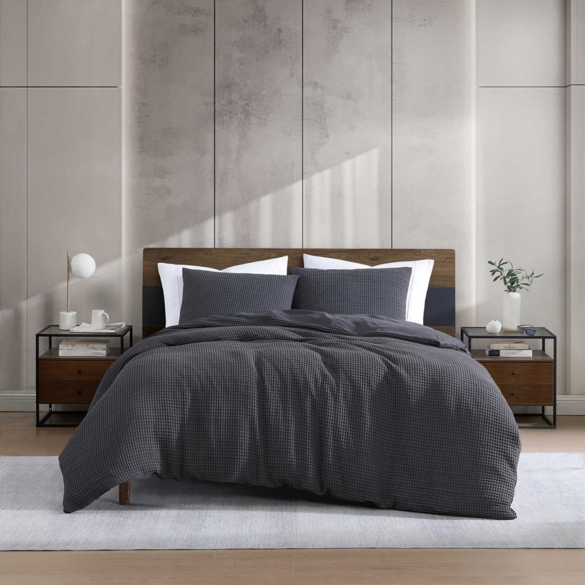 KCNY Solid Waffle Microfiber Duvet Set