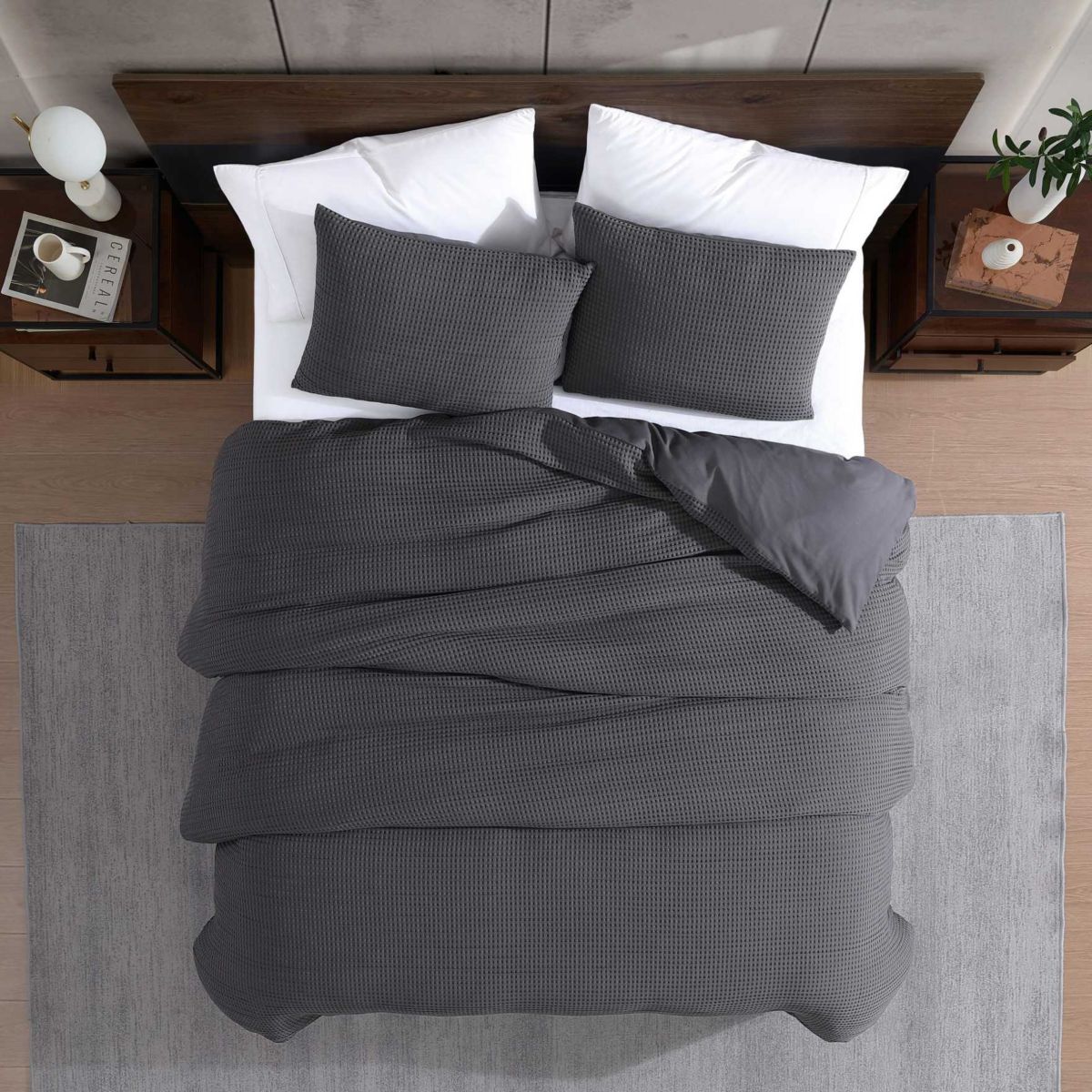 KCNY Solid Waffle Microfiber Duvet Set