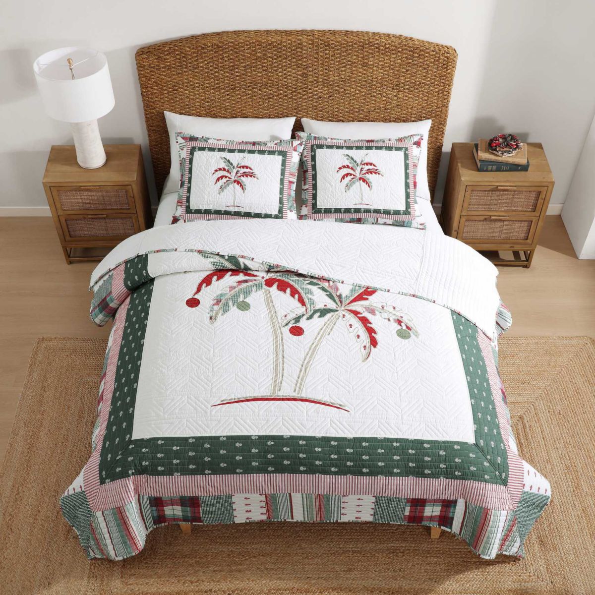 Palm Tree Patchwork Cotton Quilt Set