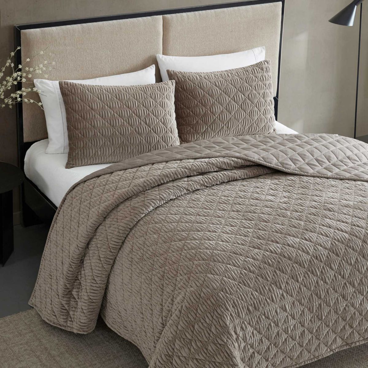 Crushed Velvet Microfiber Quilt Set