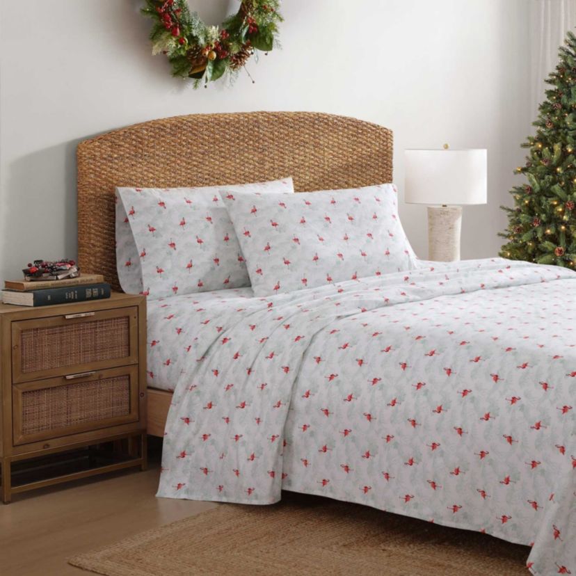 Flamingo Santa Cotton Sheet Set
