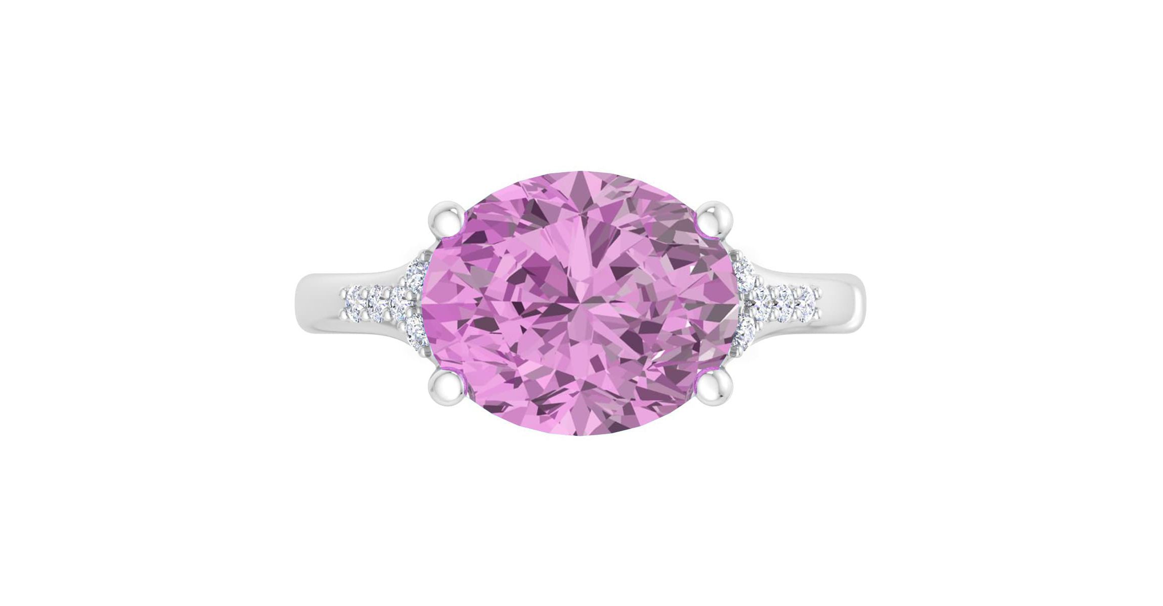Lab Created 4 1/2 Carat Oval Shape Gemstone and Lab Grown Diamond Ring In Sterling Silver