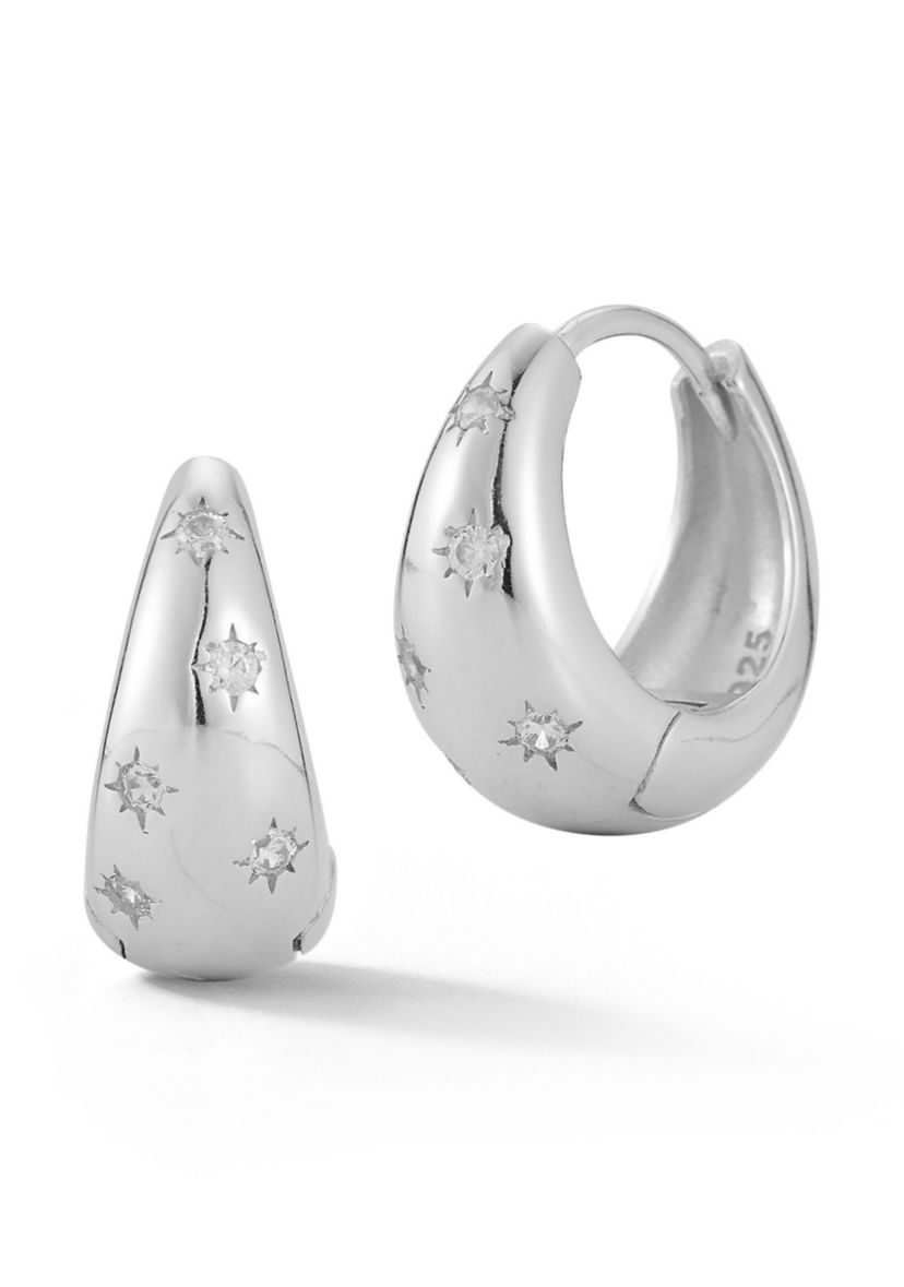 Sterling Silver Cubic Zirconia Graduated Huggie Hoop Earrings