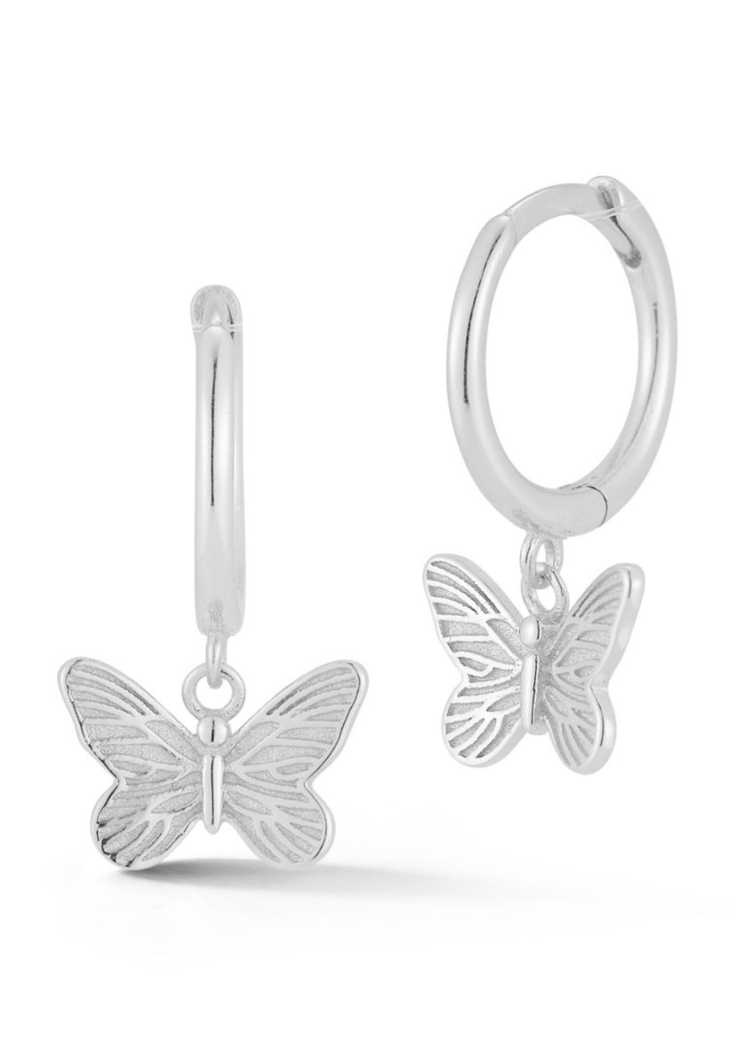Sterling Silver Butterfly Charm Huggie Hoop Earrings