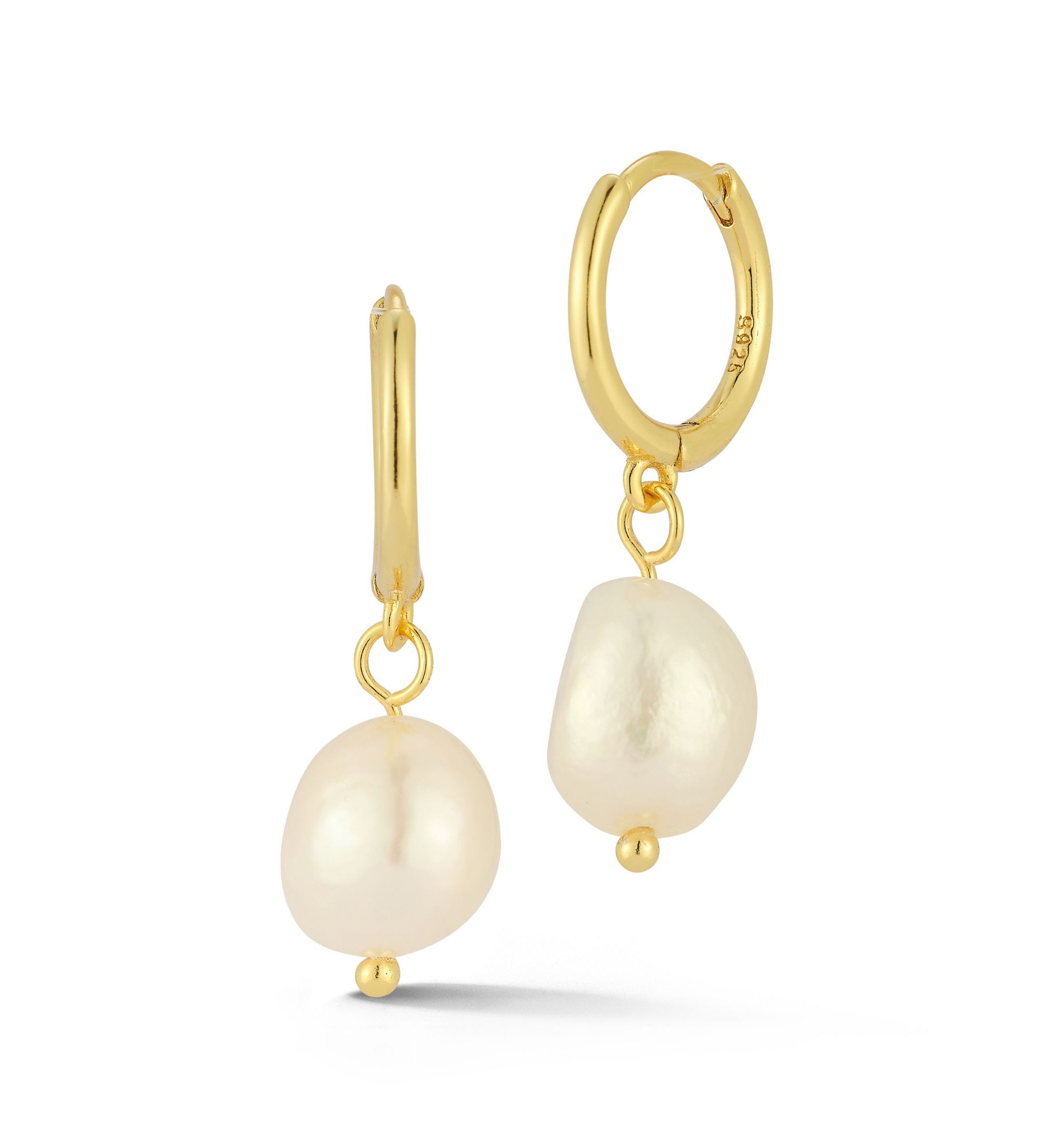 Sterling Silver Pearl Charm Huggie Hoop Earrings