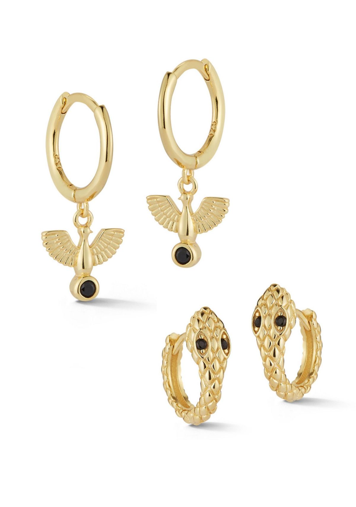 Sterling Silver Cubic Zirconia Animal Huggie Hoop Earrings 2 Pair Set