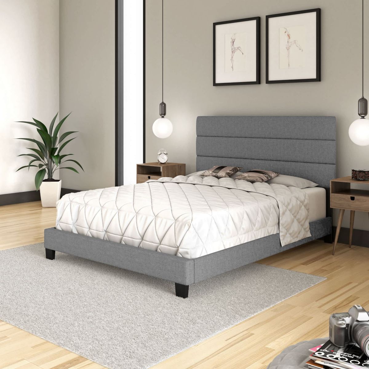 Boyd Sleep Ravenna Upholstered Linen Platform Bed With Tri-Channel Headboard