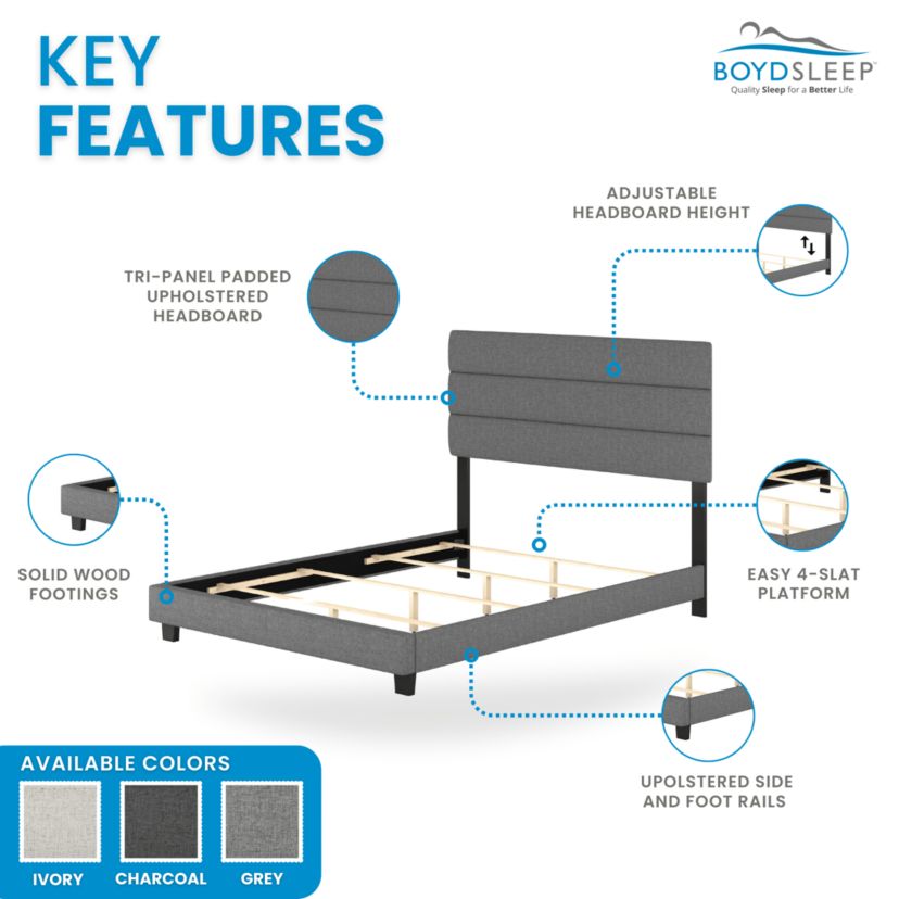 Boyd Sleep Ravenna Upholstered Linen Platform Bed With Tri-Channel Headboard