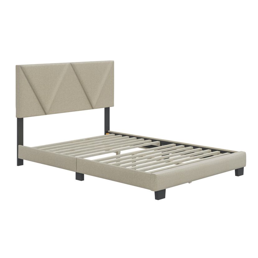 Boyd Sleep Calais Upholstered Platform Bed with Headboard, Mattress Foundation with Strong 14 Wood Slat Supports, No Box Spring Required
