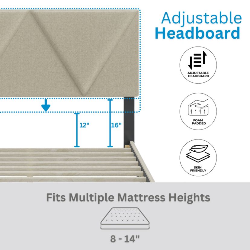 Boyd Sleep Calais Upholstered Platform Bed with Headboard, Mattress Foundation with Strong 14 Wood Slat Supports, No Box Spring Required