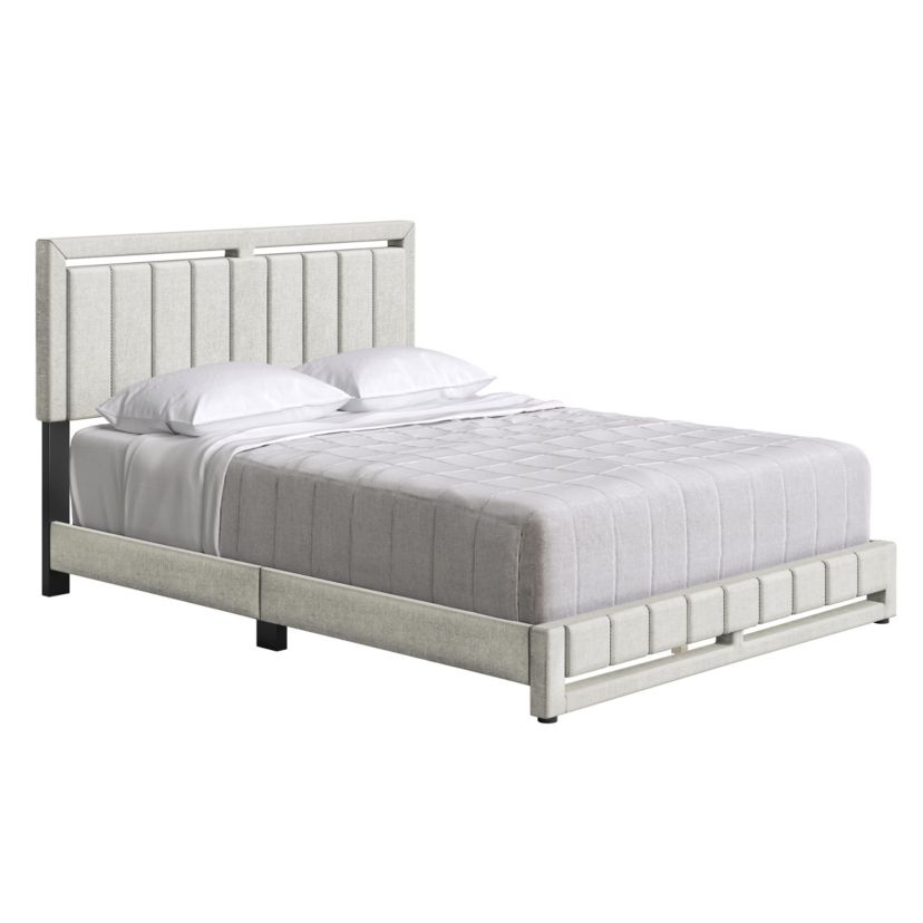 Boyd Sleep Triptych Upholstered Platform Bed with Headboard, Mattress Foundation with Strong 14 Wood Slat Supports, No Box Spring Required