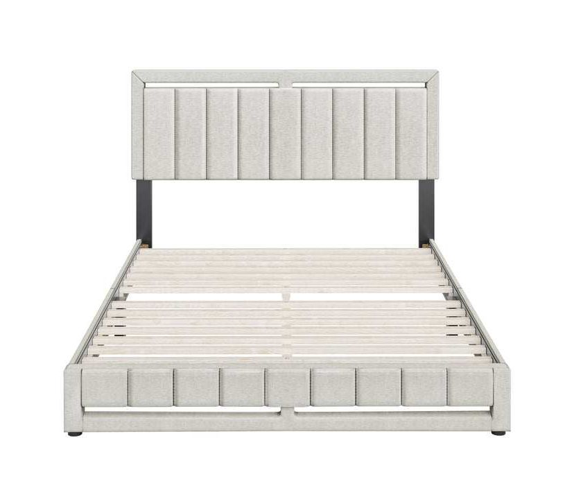 Boyd Sleep Triptych Upholstered Platform Bed with Headboard, Mattress Foundation with Strong 14 Wood Slat Supports, No Box Spring Required