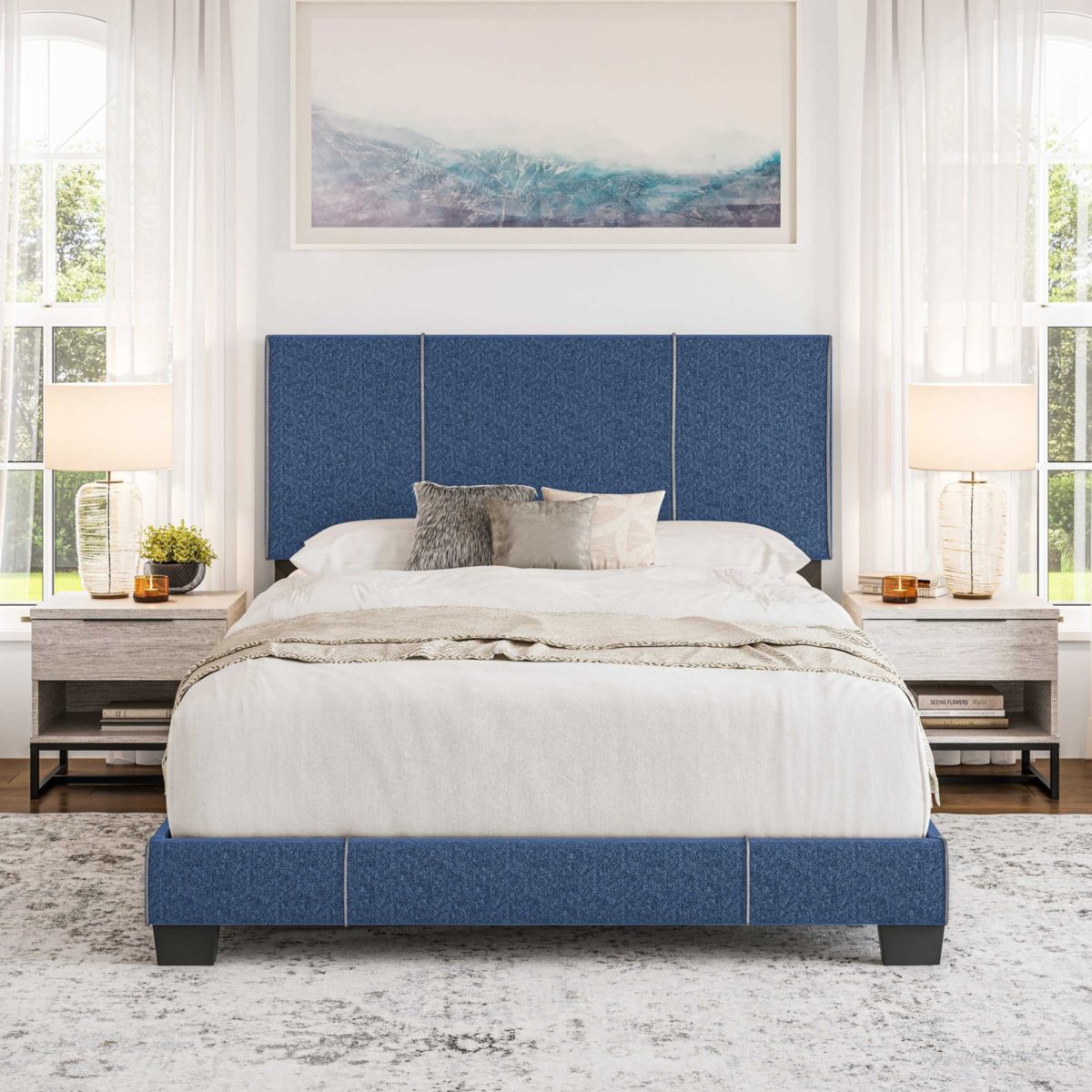Boyd Sleep Lucena Fully Upholstered Platform Bed Frame, 4 Wood Support Slats, Requires Box Spring
