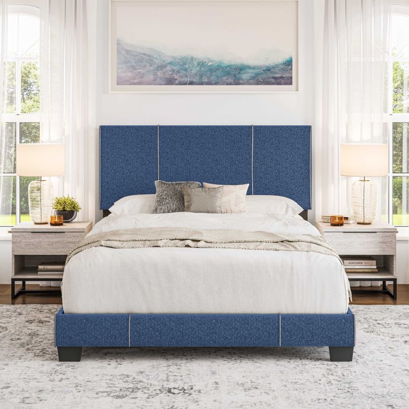 Boyd Sleep Lucena Fully Upholstered Platform Bed Frame, 4 Wood Support Slats, Requires Box Spring