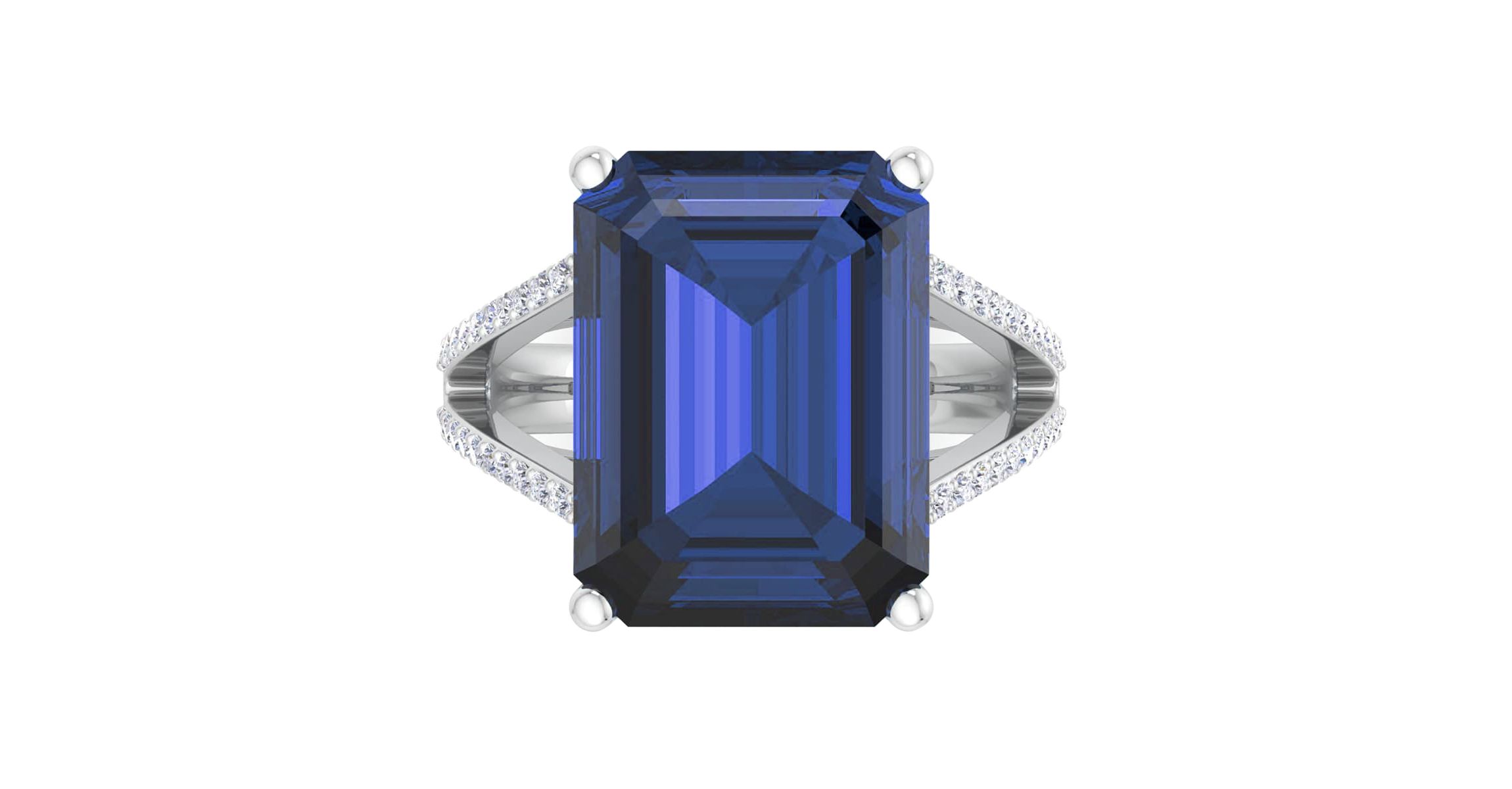 Lab Created 10 1/4 Carat Emerald Cut Gemstone and Lab Grown Diamond Ring In Sterling Silver