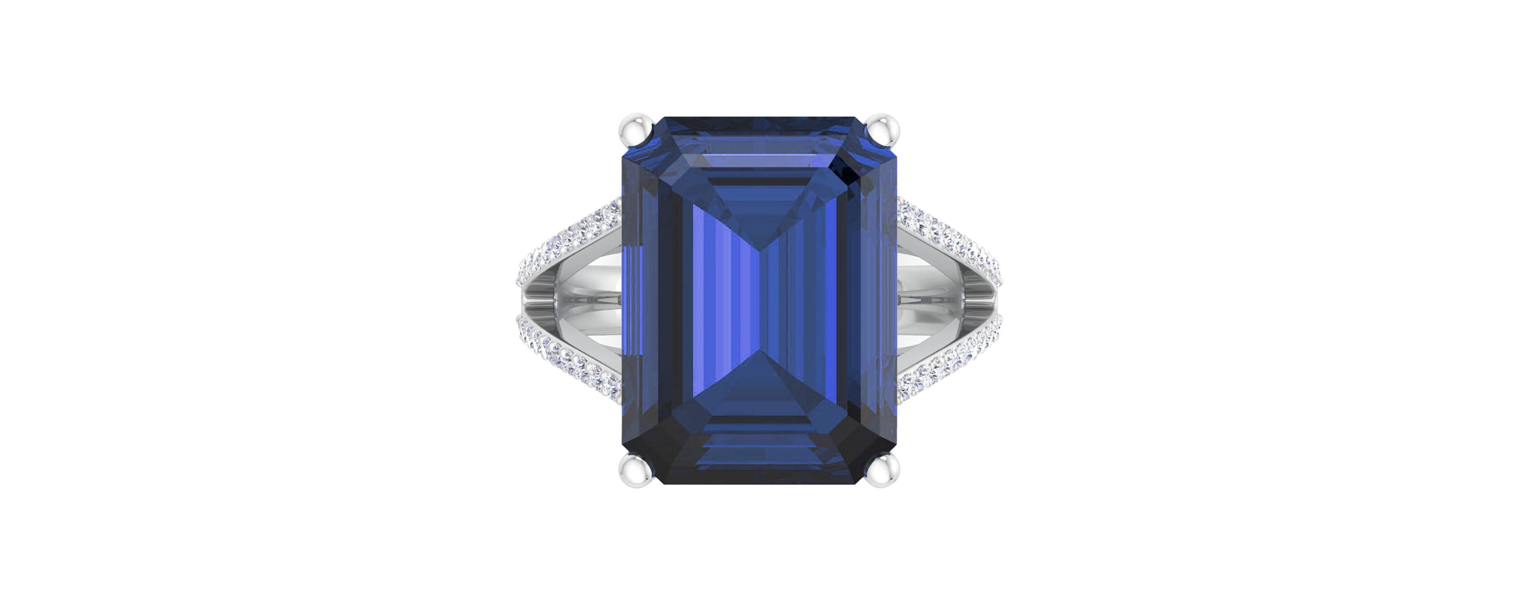Lab Created 10 1/4 Carat Emerald Cut Gemstone and Lab Grown Diamond Ring In Sterling Silver