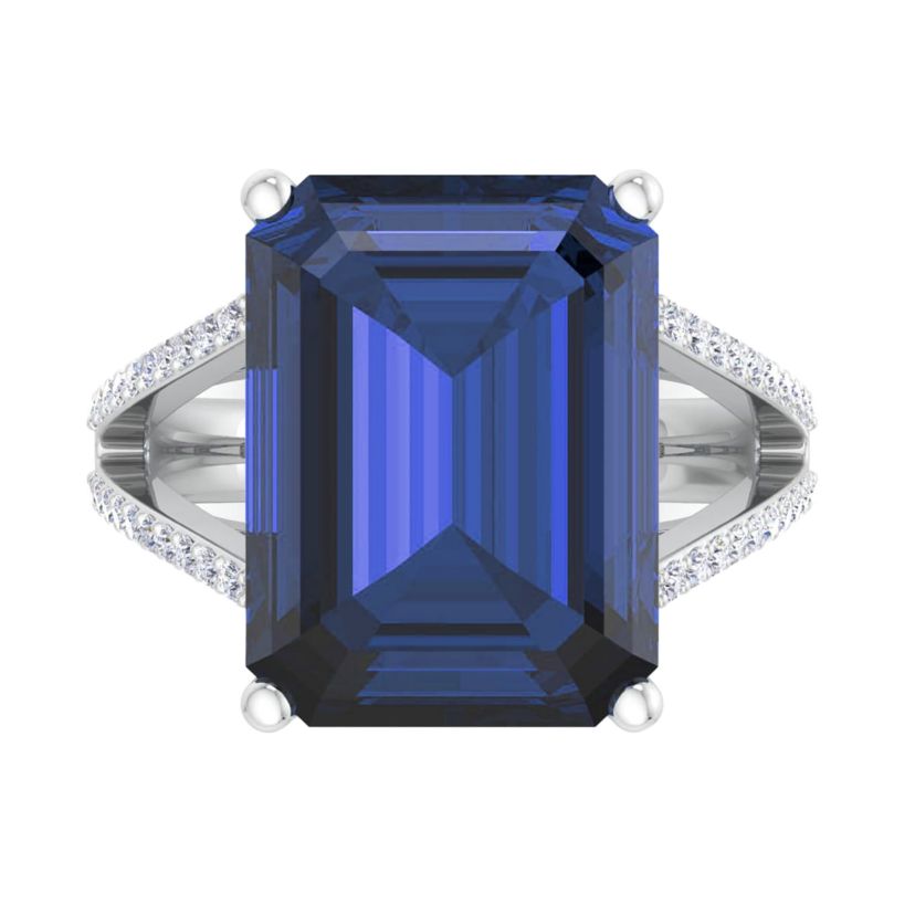 Lab Created 10 1/4 Carat Emerald Cut Gemstone and Lab Grown Diamond Ring In Sterling Silver