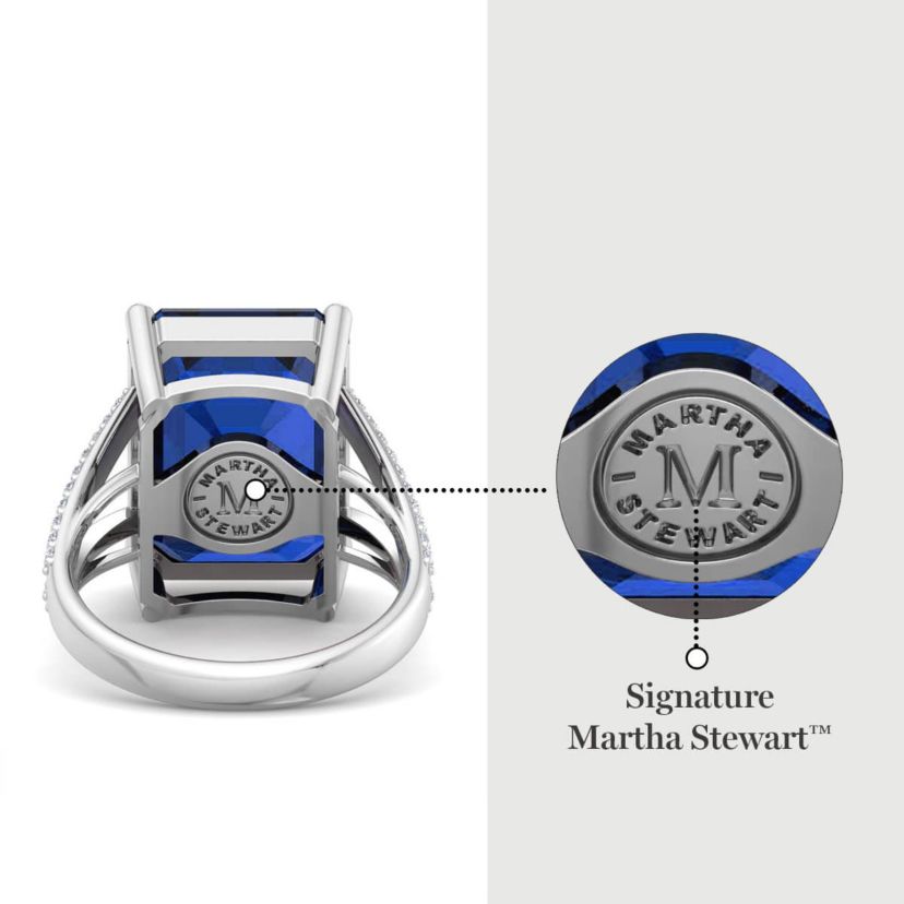 Lab Created 10 1/4 Carat Emerald Cut Gemstone and Lab Grown Diamond Ring In Sterling Silver